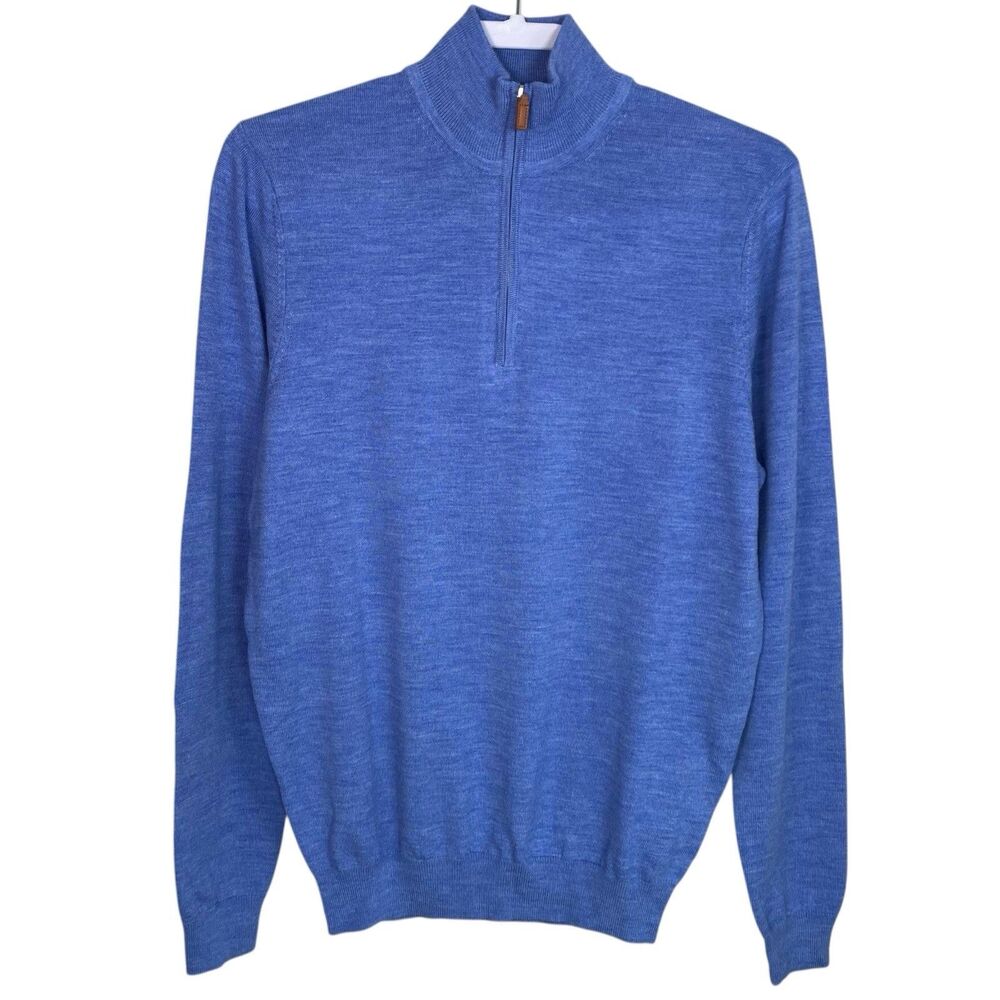 Collars & Co Merino Wool Sweater Mens S Blue 1/4 Zip Quiet Luxury Old Money NWT